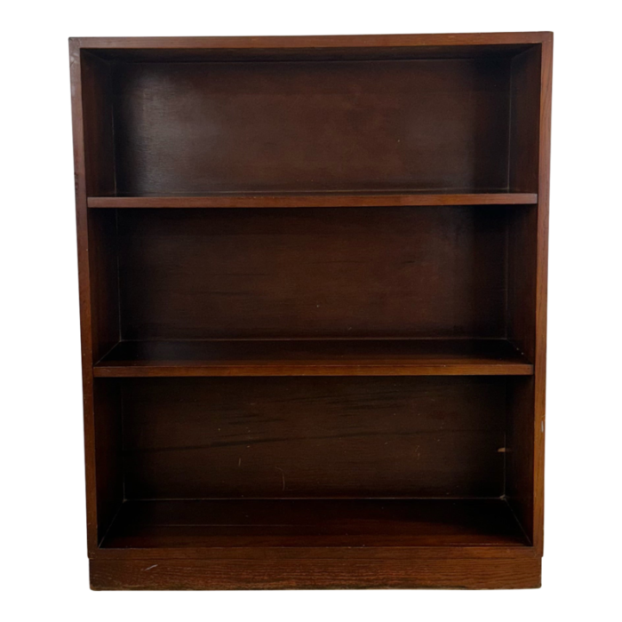 mid century modern 3 shelf bookcase with walnut finish 7433