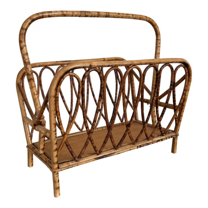 mid century modern bamboo and rattan magazine holder 1960s 3510