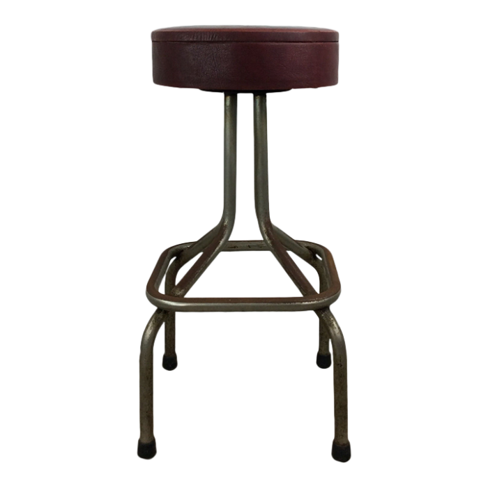 mid century modern bar stool with red vinyl upholstery and swivel top 8469