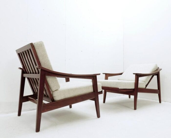 mid century modern scandinavian armchairs with adjustable backrest 1960s set of 2 1714