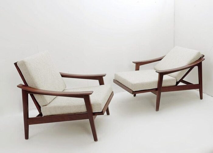 mid century modern scandinavian armchairs with adjustable backrest 1960s set of 2 5047