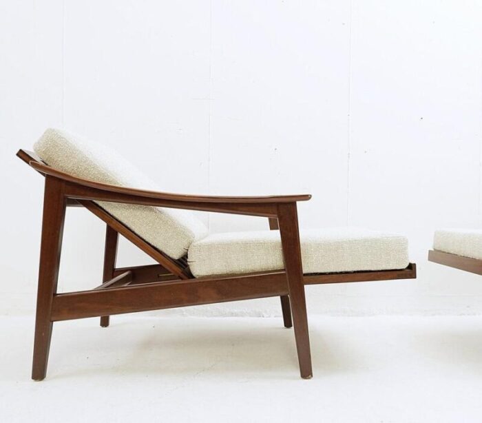 mid century modern scandinavian armchairs with adjustable backrest 1960s set of 2 6997