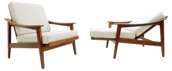 mid century modern scandinavian armchairs with adjustable backrest 1960s set of 2 8090