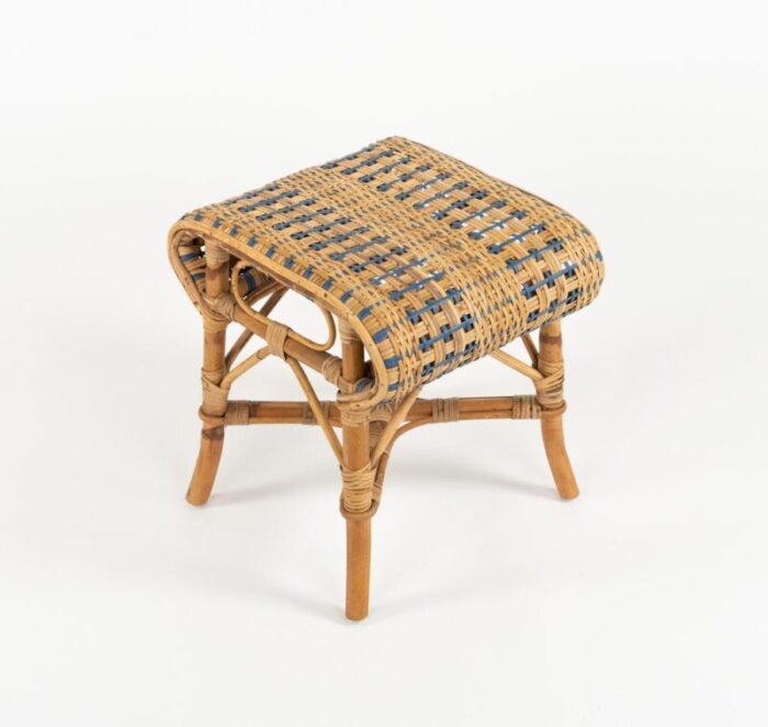 mid century rattan and bamboo stool 1960s 2678