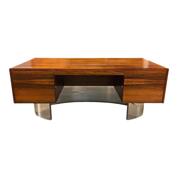 mid century rosewood and stainless executive desk usa 1960s 9882