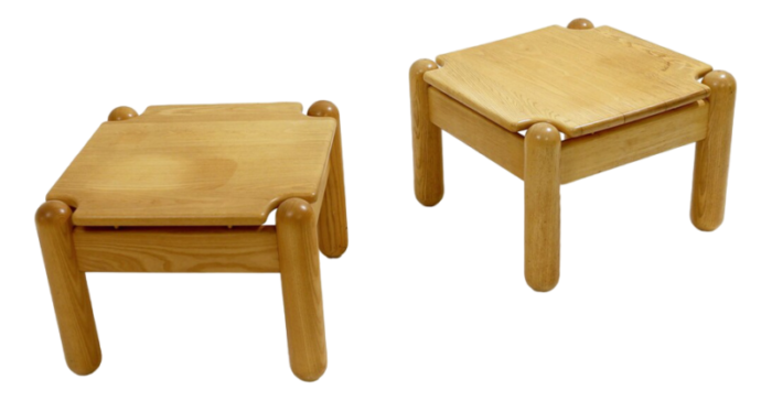 mid century square pine coffee tables set of 2 5269