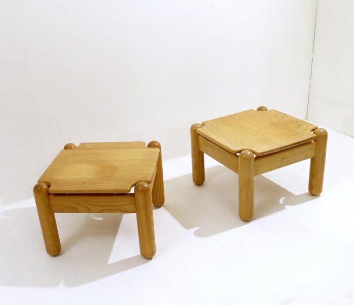 mid century square pine coffee tables set of 2 9259