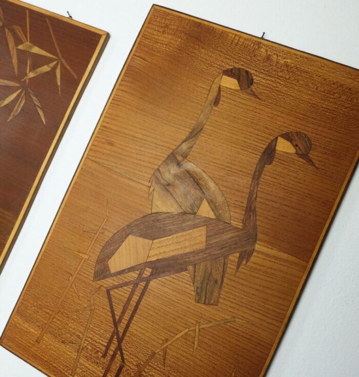 mid century wood intarsia bird wall decors 1950s 1960s set of 3 3