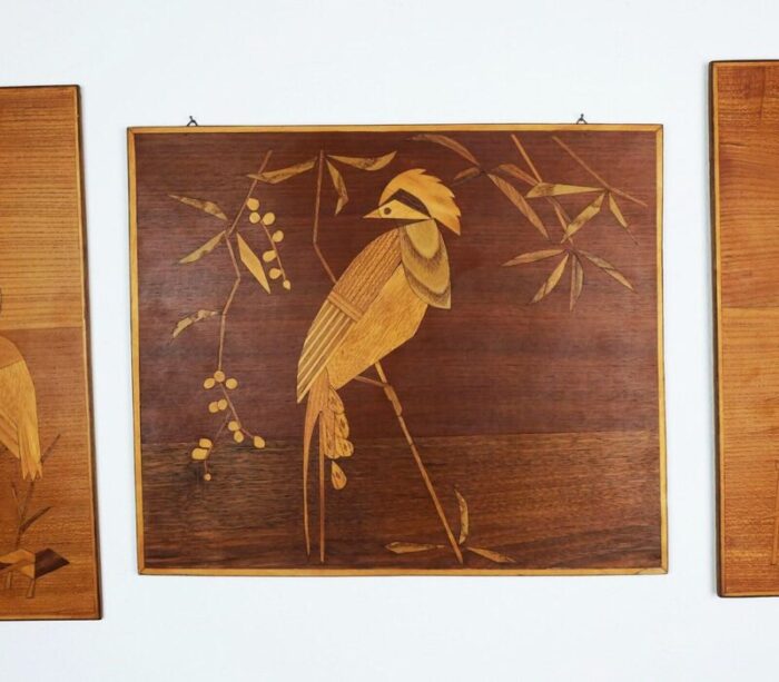 mid century wood intarsia bird wall decors 1950s 1960s set of 3 9