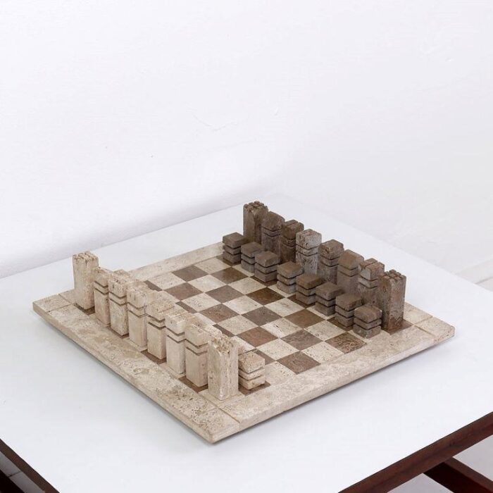 modernist chess game in 2 colored travertine italy 1970s set of 33 4194