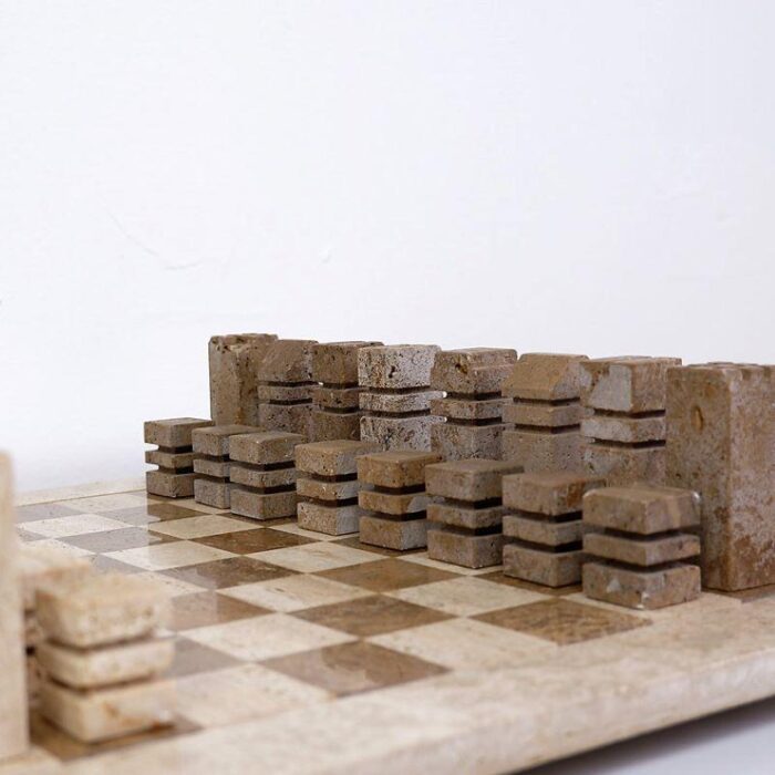 modernist chess game in 2 colored travertine italy 1970s set of 33 6082