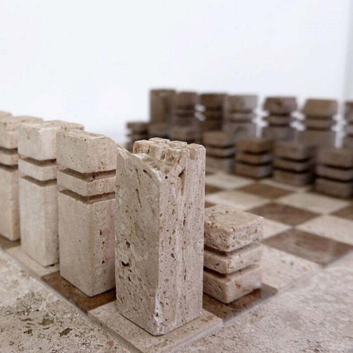 modernist chess game in 2 colored travertine italy 1970s set of 33 8656