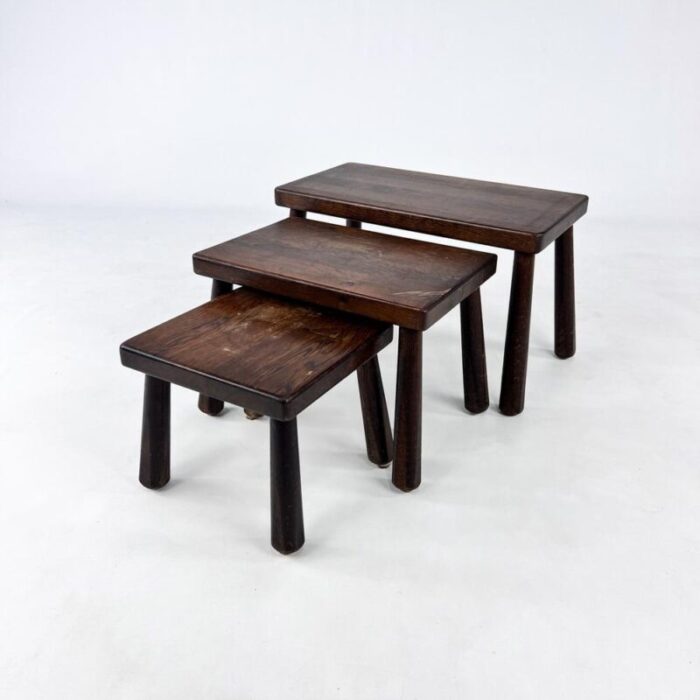 modernist oak nesting tables 1960s set of 3 0236