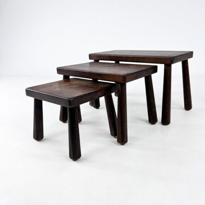 modernist oak nesting tables 1960s set of 3 2282