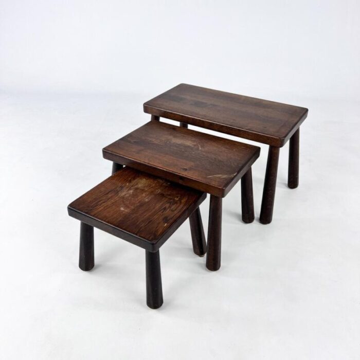 modernist oak nesting tables 1960s set of 3 2850