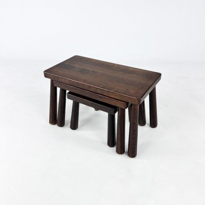 modernist oak nesting tables 1960s set of 3 3220