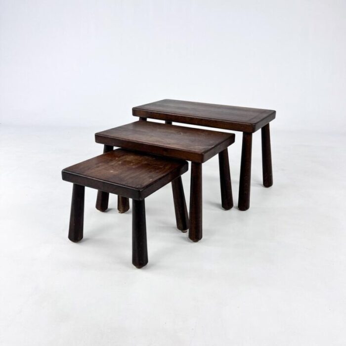 modernist oak nesting tables 1960s set of 3 6294