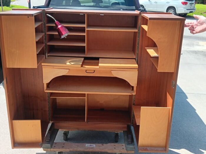 mummenthaler and meier teak magic box folding desk cabinet 1960s 1534