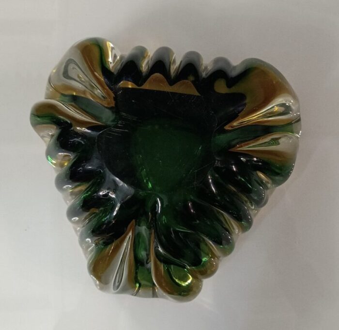 murano triangular green and yellow glass ashtray 1960 3