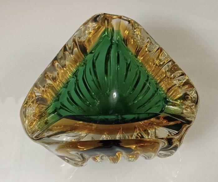 murano triangular green and yellow glass ashtray 1960 5