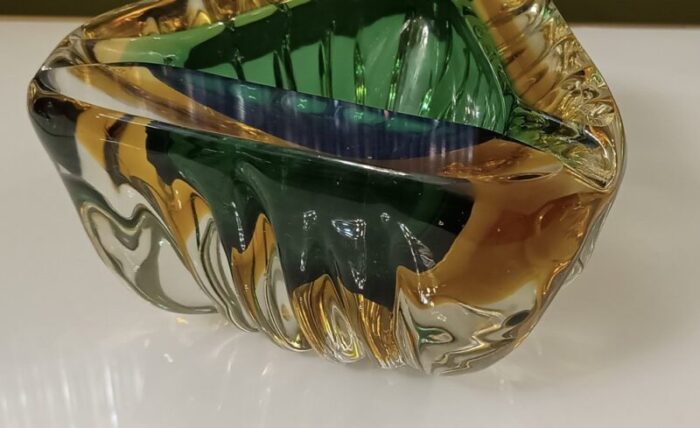 murano triangular green and yellow glass ashtray 1960 6