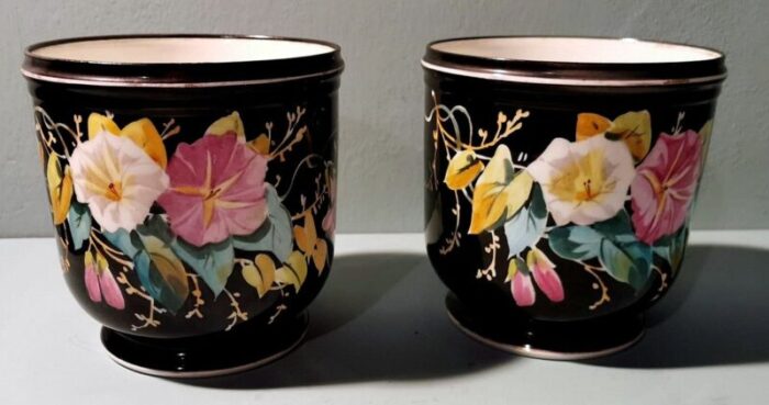 napoleon iii french cachepots in hand painted porcelain de paris 1880s set of 2 3