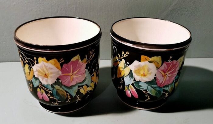 napoleon iii french cachepots in hand painted porcelain de paris 1880s set of 2 4