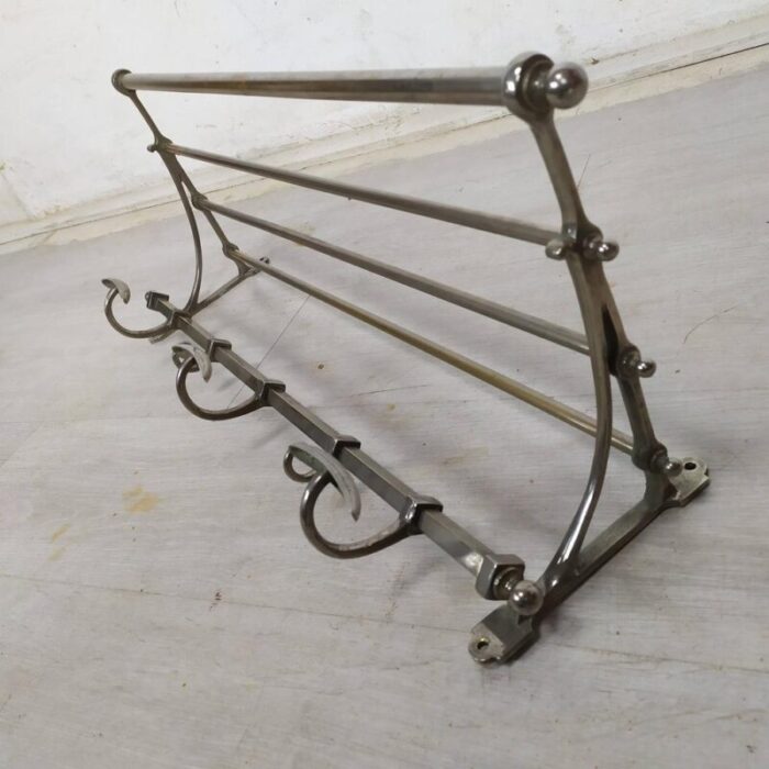 nickel plated brass wall mounted coat rack 1920s 7916