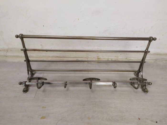 nickel plated brass wall mounted coat rack 1920s 8854