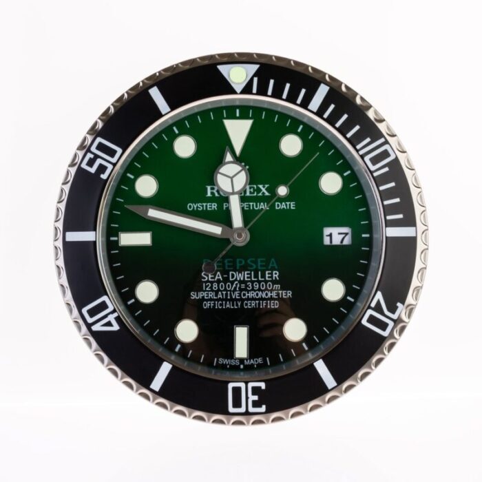 oyster perpetual green and black deepsea wall clock from rolex 2010s 1