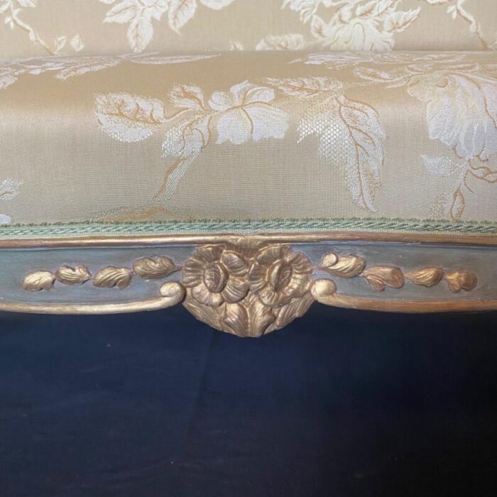 painted wood french louis xv style loveseat with silk upholstery 2726 1