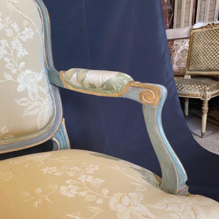 painted wood french louis xv style loveseat with silk upholstery 2726