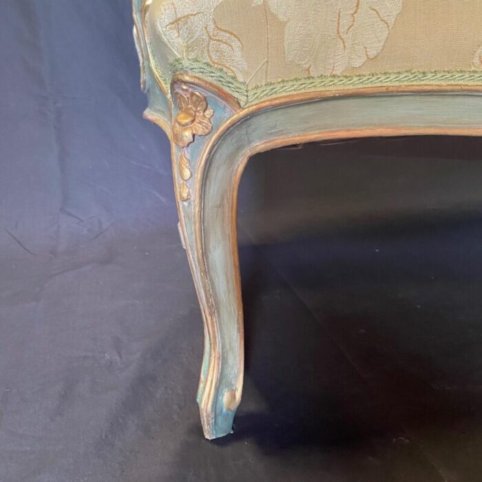 painted wood french louis xv style loveseat with silk upholstery 4373