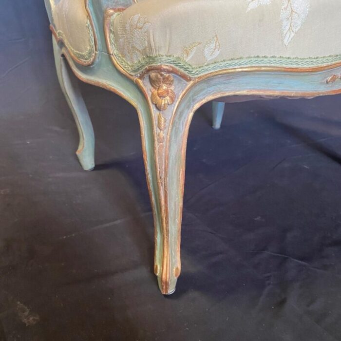 painted wood french louis xv style loveseat with silk upholstery 9290