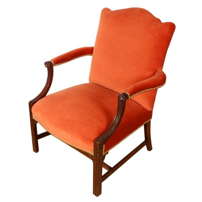 pair newly upholstered orange velvet george iii arm chairs 2424