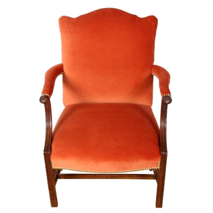 pair newly upholstered orange velvet george iii arm chairs 2676