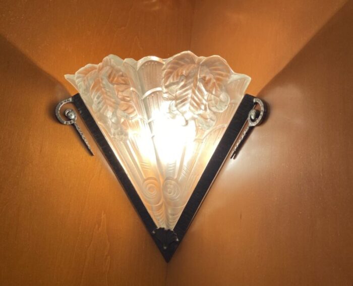 pair of french art deco corner wall sconces by noverdy 3958