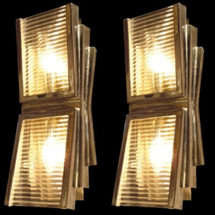 pair of vintage art deco skyscraper wall ceiling sconces brass and glass rod ship light 0692