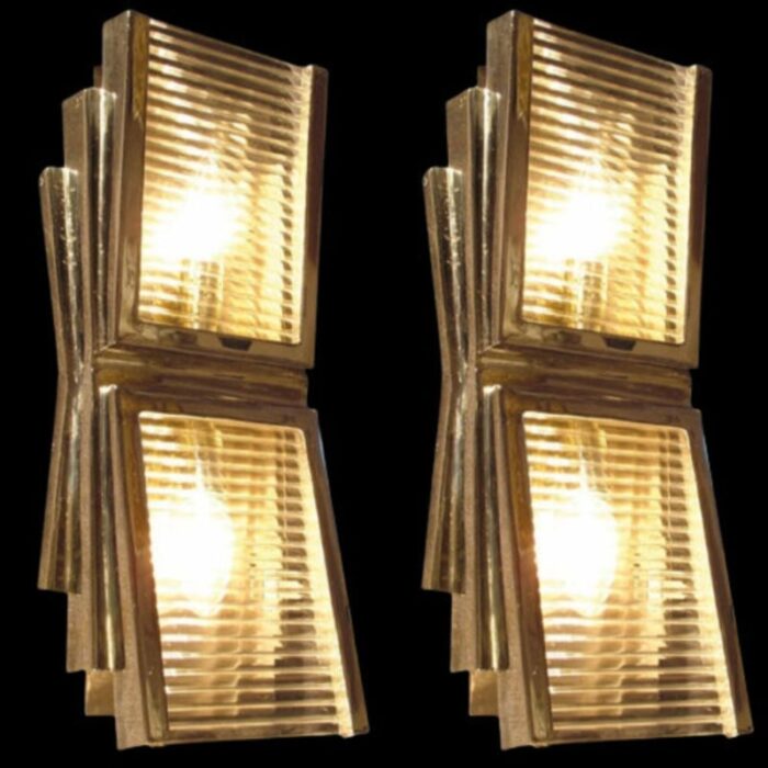 pair of vintage art deco skyscraper wall ceiling sconces brass and glass rod ship light 8418