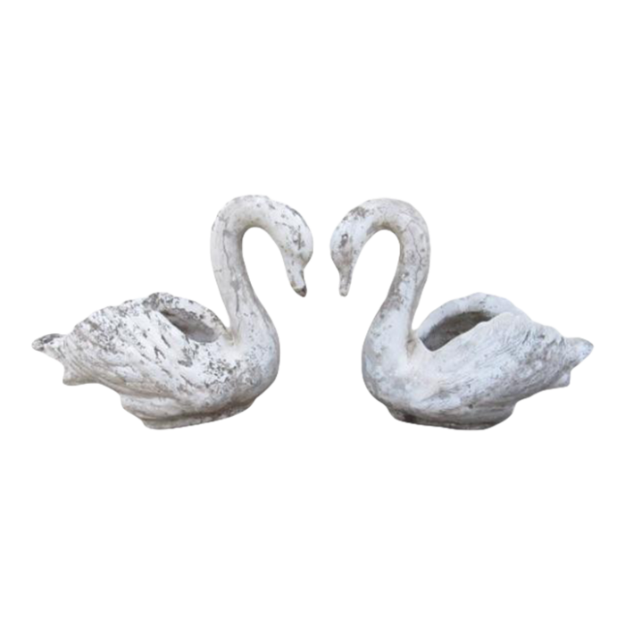 pair of vintage concrete swan garden planters 2604