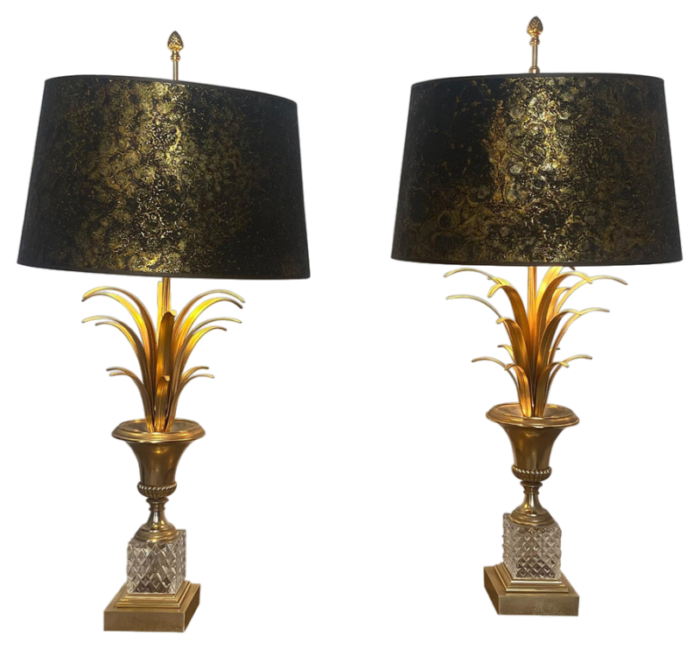 palm tree and pineapple lamps from boulanger belgium 1970s set of 2 9366