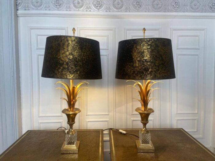 palm tree and pineapple lamps from boulanger belgium 1970s set of 2 9814