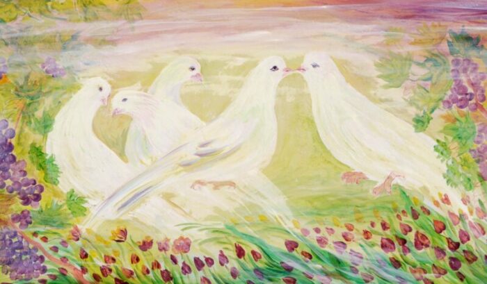 peace doves in vineyard springtime landscape by mohammad hourian 8153