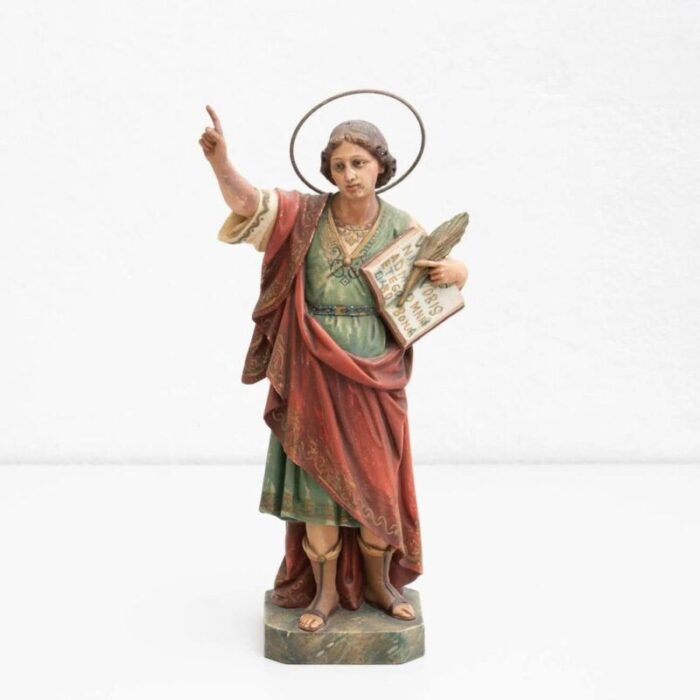 plaster hand painted traditional figure of a saint 1940s 2