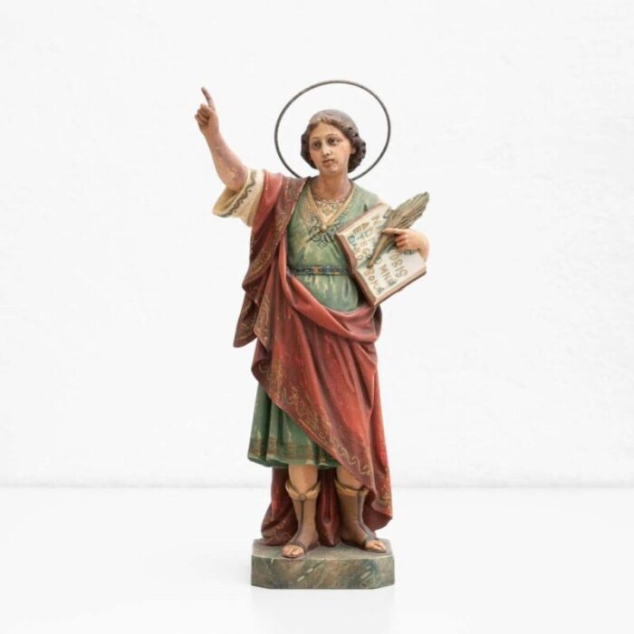 plaster hand painted traditional figure of a saint 1940s 3