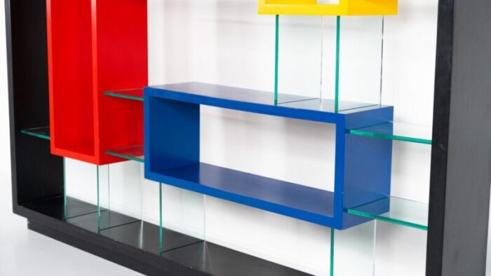 postmodern bookcase in thick glass and lacquered wood by carlo montini 0371