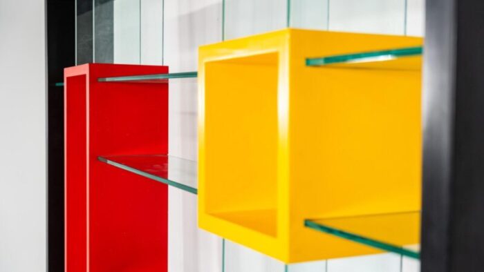 postmodern bookcase in thick glass and lacquered wood by carlo montini 4543