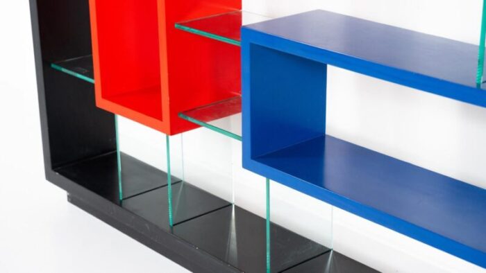 postmodern bookcase in thick glass and lacquered wood by carlo montini 5447