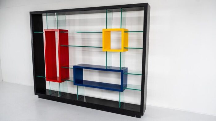 postmodern bookcase in thick glass and lacquered wood by carlo montini 6984