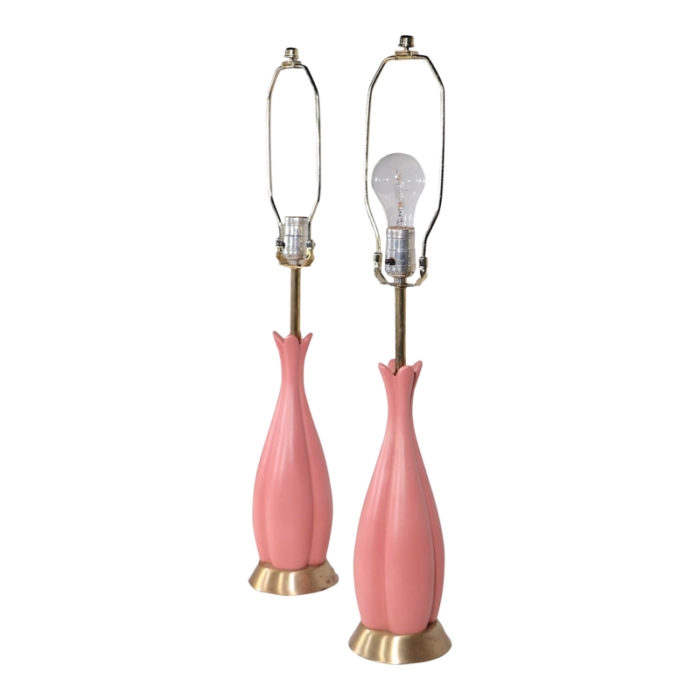 pr mid century table lamps in pink ceramic 2614